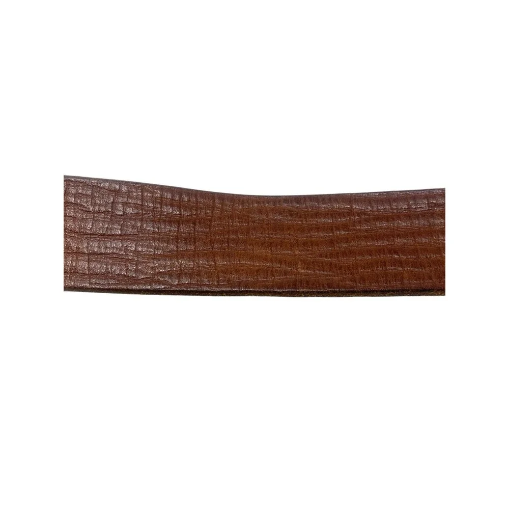 Fossil Womens Genuine Brown Textured Leather Belt Aztec Symbol Buckle Size M